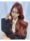 くびれヘア　韓国ヘア　ブリーチ無しダブルカラー　赤髪