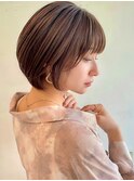 ショートボブ大人ショート大人かわいいココアブラウン耳掛け