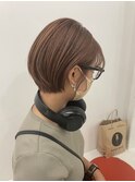 オレンジベージュ×ショートボブ