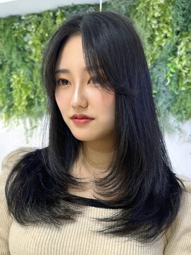 ビューブルー 亀戸錦糸町(VIEW BLUE) 美髪カールブルーブラック韓国レイヤーロングセミディ顔周り前髪