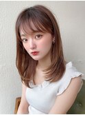 ★小顔ワンカールレイヤーカットデジタルパーマチェリーブラウン