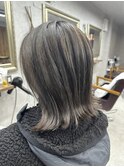 外国人風極細ハイライト×アッシュグレー/透明感抜群！赤味なし