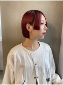 レッドカラー/ぱつっとボブ/ケアブリーチ/縮毛矯正［南青山］