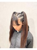 前髪ありツインテールコーンロウダンスヘア体育祭ヘア祭りヘア