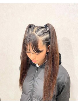 イト(ito) 前髪ありツインテールコーンロウダンスヘア体育祭ヘア祭りヘア