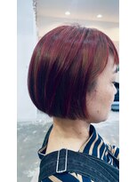 ボンドヘアステージ 良福寺店(BOND hair stage) 白髪ぼかしハイライト×レッドカラーの上品ボブ