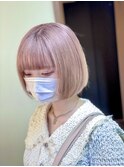 心斎橋☆春夏ヌーディーピンクベージュ×韓国風小顔ミニボブ