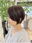 大人可愛いショート/小顔/ハイライト/白髪ぼかし/30代/40代