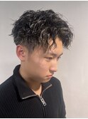 メッシュ ツイストスパイラル 波打ちパーマ ツーブロック