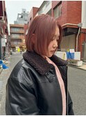 ハイトーン ピンクカラー 切りっぱなしボブ　ピンクブラウン