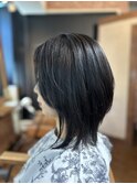 ひし形ソフトウルフこなれナチュラルウルフ前髪なし30代40代50代