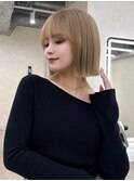 顔周りカット/縮毛矯正/ダークブラウン/コーラルピンク