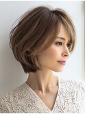 白髪ぼかし脱白髪染め似合わせショートボブ40代50代60代