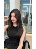 前髪なしレイヤー_くびれヘアアプリコットオレンジ