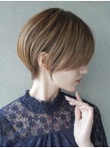 大人可愛い20代30代40代黒髪前下がりひし形小顔ボブ丸みショート