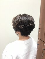 アクセ 暗髪スモーキーカラーグレージュ×レイヤーパーマ似合わせカット