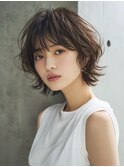 ☆シースルーバング小顔ウルフミディ黒髪メルティカラーボブ