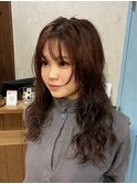ロングパーマ×オレンジブラウン