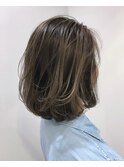 バレイヤージュ脱白髪染めグレージュボブ20代30代40代