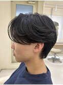 メンズセンターパートウルフセンターパートニュアンスパーマ襟足