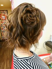 ☆ショートヘアアレンジ☆『サイド編みお花+コテ巻き』(*^_^*)♪