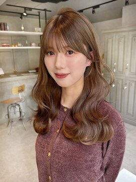 カシュカシュ 表参道(cache cache) ブリーチなしダブルカラー透明感ブラウン前髪カットセミロング