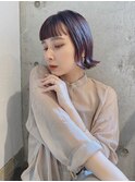 イメチェン前髪あり外ハネボブ×ラベンダーアッシュ