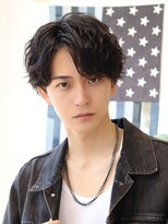 ネイビー(NAVY)&nbsp;シャドウパーマ メンズマッシュ アップバング ビジネスヘア