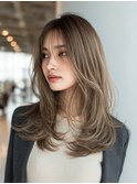 ミディアムレイヤーダブルカラーブリーチなしモカベージュ