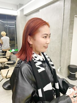 スー 渋谷(suu) オレンジカラーオレンジブラウンブリーチダブルカラー髪質改善