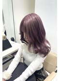 大人可愛いピンクベージュダブルカラーくびれボブ透明感小顔