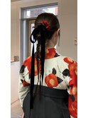 ロング　タイト　ヘアアレンジ　リボン　卒業式ヘア　袴