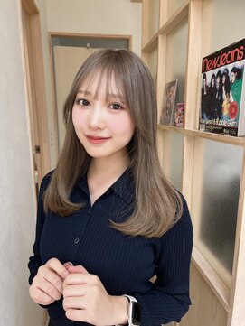 アム 表参道(am) 小顔薄めバンググレージュレイヤーロング前髪パーマ黒髪