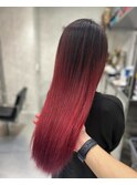 ストレートロング/カシスレッド/グラデーションカラー/CARAT堺東