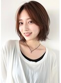 レイヤーボブ.耳掛け.韓国ヘア.韓国ボブ.ナチュラルブラウン