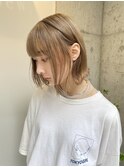 外ハネボブ ベージュカラー ブリーチ1回~/ダブルカラー/川崎
