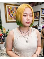 グッドフェローズ キタホリエ(GoodFellas kitahorie) イエローグリーンインナーのナチュラルボブレイヤーハイトーン
