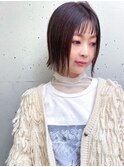 ミニボブ☆グレージュ☆シースルーバング☆切りっぱなし☆外ハネ