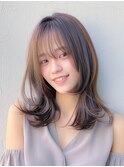 小顔前髪☆ワンカールレイヤーカットくすみベージュ
