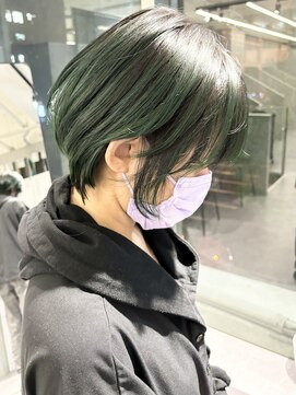 ファイブバイジエクト 堀江(FIVE by The Ect) グリーンバレイヤージュダブルカラー/ハイトーン/デザインカラー