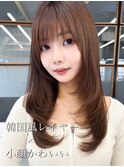 韓国風レイヤー大人ロングストレートワンカールベージュカラー
