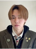 韓国風センターパートシースルーバングメンズ透明感カラー