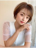 耳かけショートボブ/30代/40代/50代/チェリーブラウン