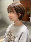 ショートボブ 顔周りカット 20代 ブラウンベージュ 髪質改善