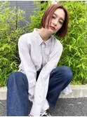 夏の愛されピンクブラウン×ナチュラルストレートボブ