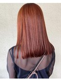 コーラルオレンジアプリコット暖色ロブボブミディアムWカラー