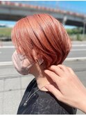 O-TETEオレンジカラーショートボブ髪質改善カラー小倉戸畑