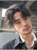 大分シャドウパーマメンズカットラウンドマッシュセンターパート