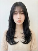 韓国風シースルーバングレイヤーロング