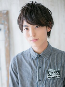 メンズヘア ビーセカンド 草加店(MENS HAIR B-2) ダークアッシュ伸ばしかけ七三分けショートX草加